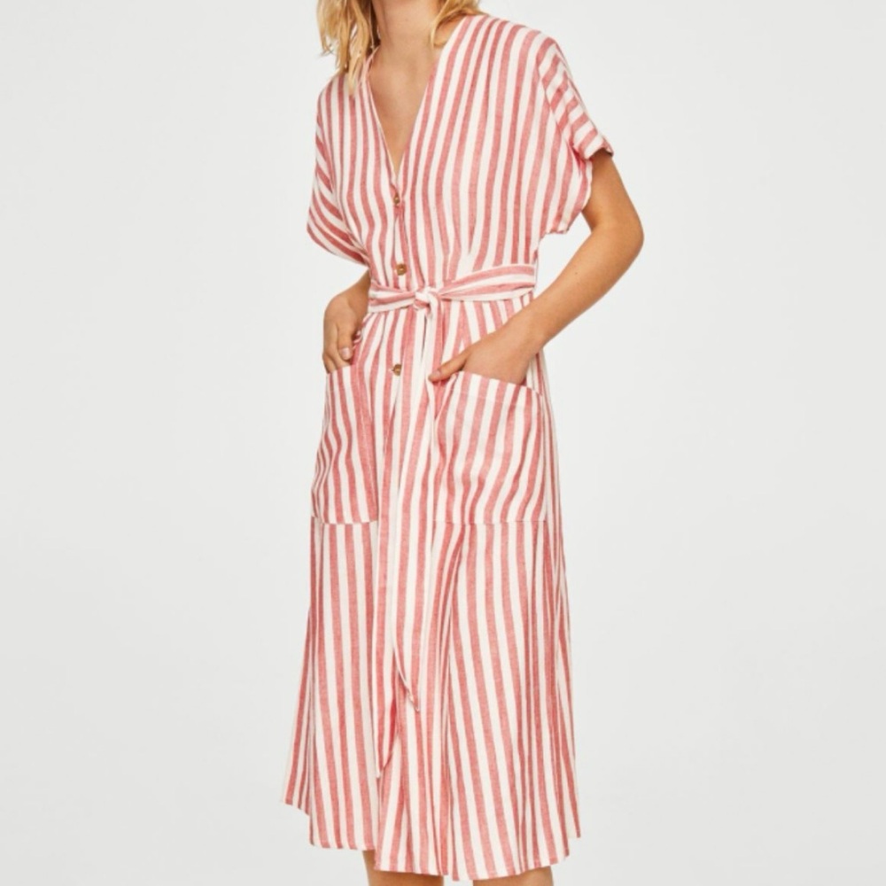 COPY - Mango Red and White Striped Midi Dress